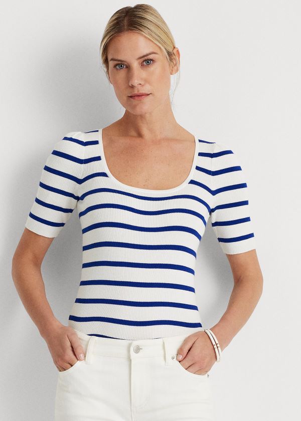 Ralph Lauren Striped Puff-Sleeve Top Dame Danmark (ZYTHU5691)